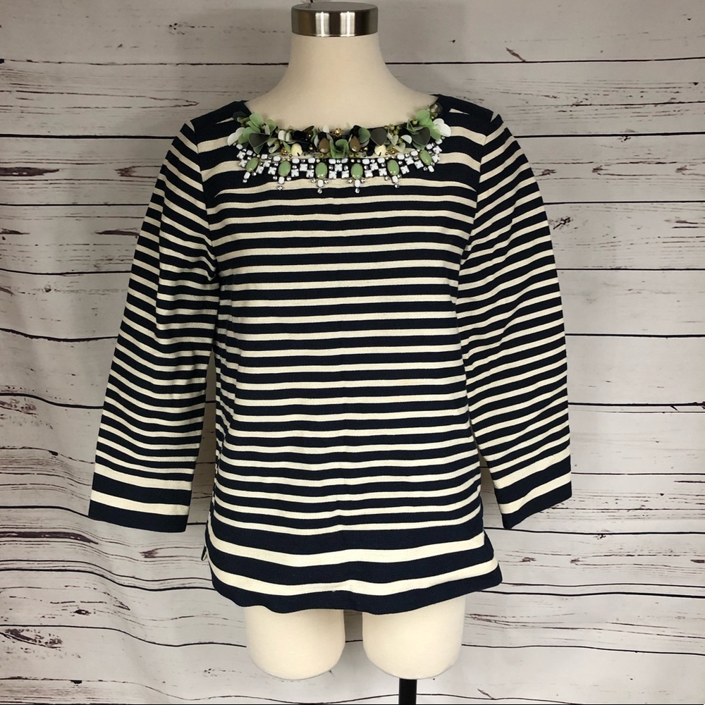 J.Crew Navy Stripe Jewel Top